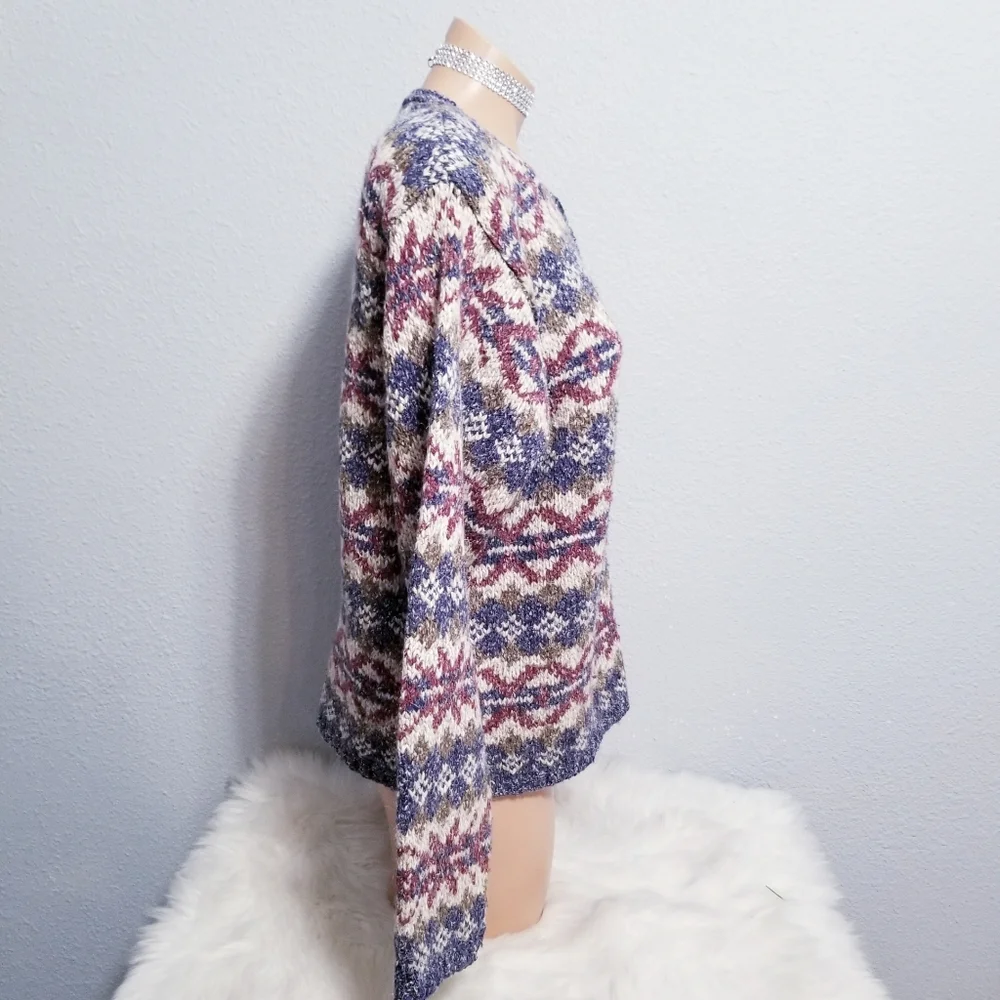 Vintage 80's retro wool Grannycore print mom cardigan button sweater LARGE - Picture 4 of 6